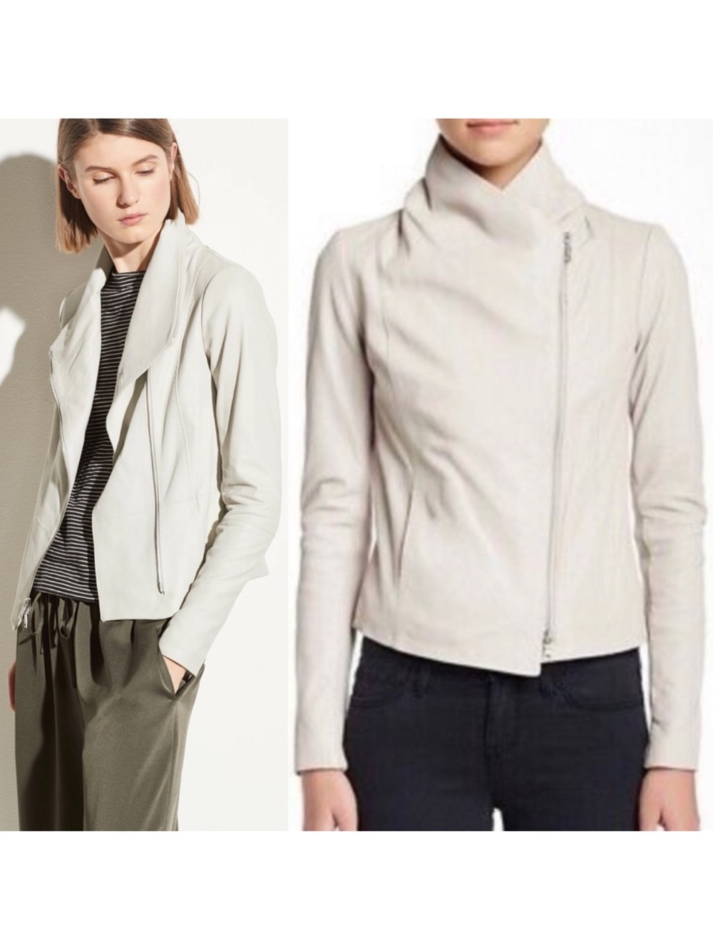 Vince scuba leather moto draped jacket off white Small S